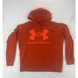 Under Armour Sweater Men's Sz Large Orange Logo Pullover Sweatshirt Loose Hooded
